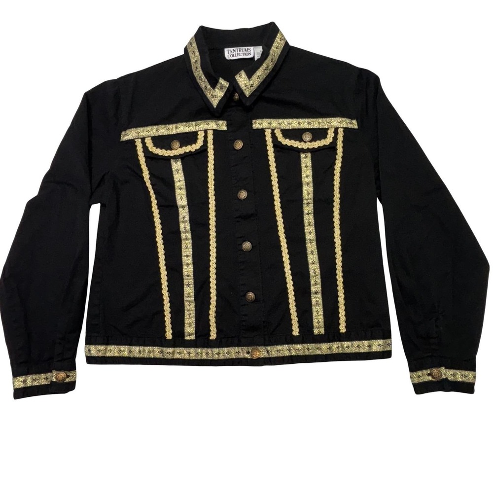 Vintage 90s Y2K Tantrums Collection Black Gold Embroidered Western Jacket XL